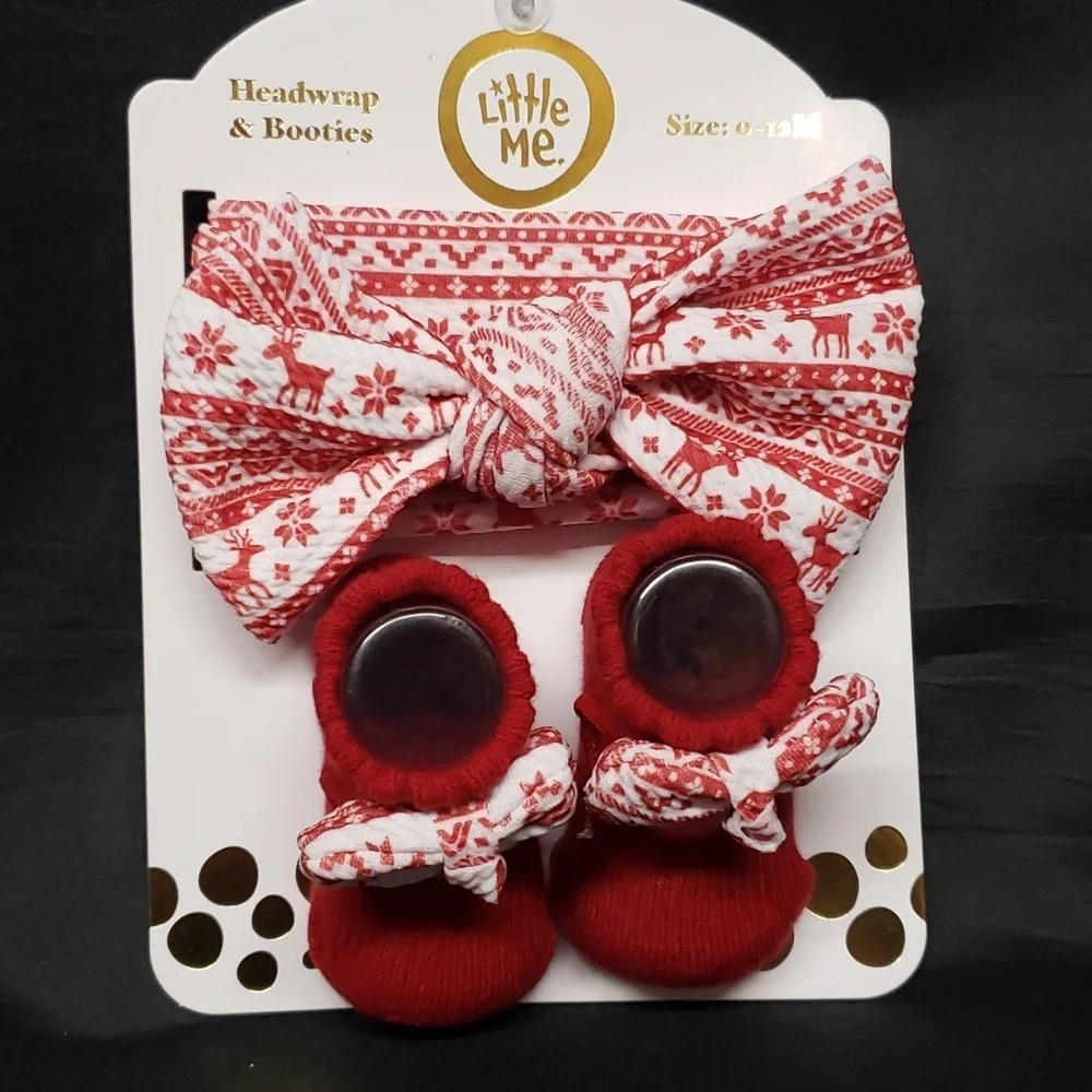 Little Me NWT Holiday Headwrap and Booties Set